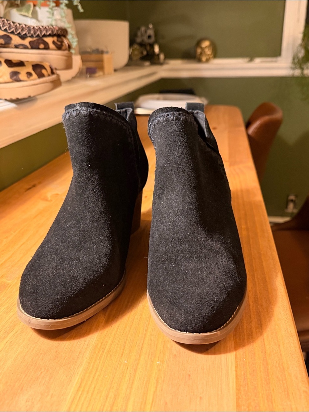Toms Black Suede Ankle Booties with Wood-Look Heel - Picture 3 of 4